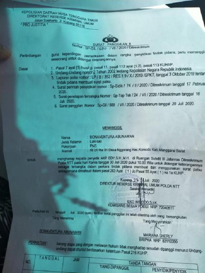 Polda NTT P21 Kasus Pemalsuan Dokumen Tanah yang Meresahkan Masyarakat Adat Boleng